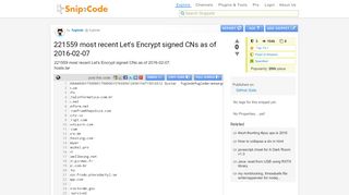 
                            10. Snip2Code - 221559 most recent Let's Encrypt signed CNs as of 2016 ...