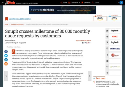 
                            9. Snupit crosses milestone of 30 000 monthly quote requests by ... - ITWeb