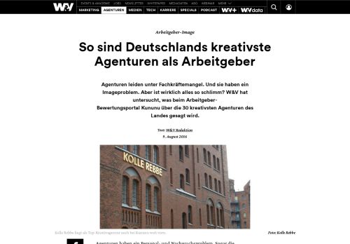 
                            10. So sind Deutschlands kreativste Agenturen als Arbeitgeber | W&V