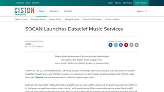 
                            11. SOCAN Launches Dataclef Music Services - PR Newswire