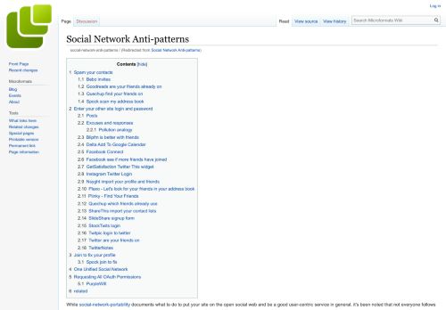 
                            6. Social Network Anti-patterns · Microformats Wiki