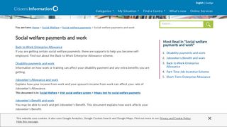 
                            10. Social welfare payments and work - Citizens Information