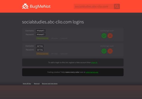 
                            9. socialstudies.abc-clio.com passwords - BugMeNot
