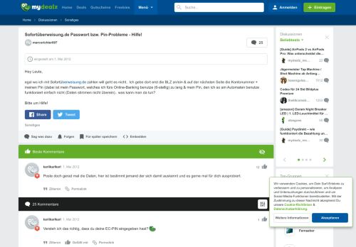 
                            4. Sofortüberweisung.de Passwort bzw. Pin-Probleme - Hilfe! - mydealz.de