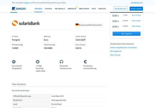 
                            10. solarisBank Festgeld - Jetzt Konto eröffnen | Savedo.de