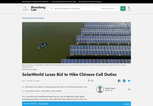 
                            11. SolarWorld Loses Bid to Hike Chinese Cell Duties - Bloomberg Law