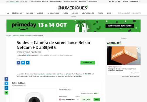 
                            11. Soldes – Caméra de surveillance Belkin NetCam HD à 89,99 € - Les ...