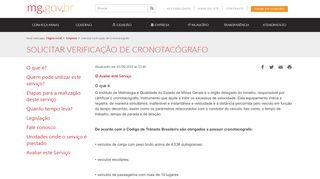 
                            8. Solicitar verificação de Cronotacógrafo | Estado de Minas Gerais