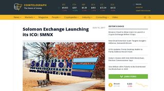 
                            7. Solomon Exchange Launching its ICO: SMNX | Cointelegraph