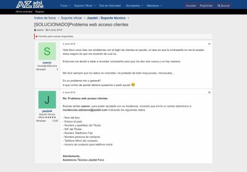 
                            12. [SOLUCIONADO]Problema web acceso clientes | Jazztel : Soporte ...