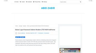
                            12. Solusi Lupa Password Admin Modem ZTE F609 IndiHome - Abid Zabir