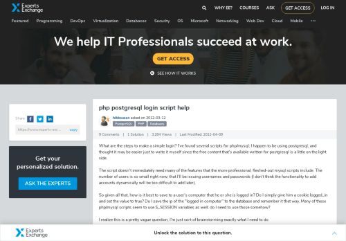
                            7. [SOLUTION] php postgresql login script help - Experts Exchange