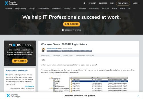 
                            7. [SOLUTION] Windows Server 2008 R2 login history - Experts Exchange