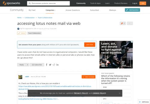 
                            11. [SOLVED] accessing lotus notes mail via web - Spiceworks Community