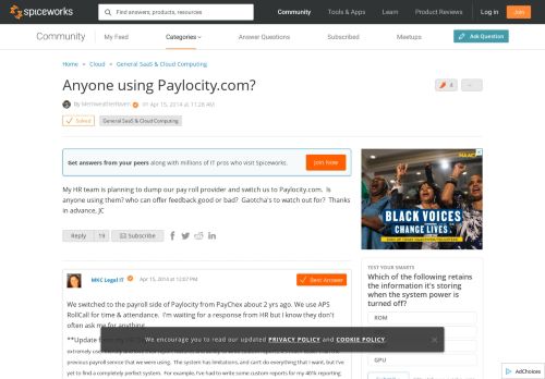 
                            13. [SOLVED] Anyone using Paylocity.com? - SaaS & Cloud - Spiceworks ...