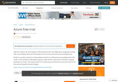 
                            12. [SOLVED] Azure free trial - Spiceworks Community