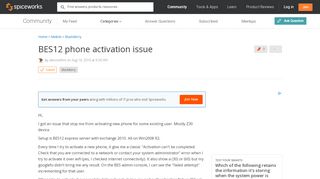 
                            13. [SOLVED] BES12 phone activation issue - BlackBerry - Spiceworks ...