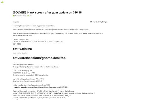 
                            3. [SOLVED] blank screen after gdm update on 396.18 - NVIDIA ...