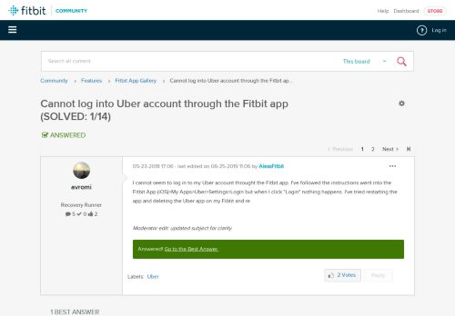 
                            9. Solved: Cannot log into Uber account through the Fitbit ap ...