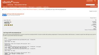 
                            7. [SOLVED] Can't log in with new postgresql user - Ubuntu Forums