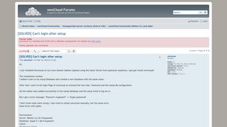 
                            3. [SOLVED] Can't login after setup - ownCloud Forums