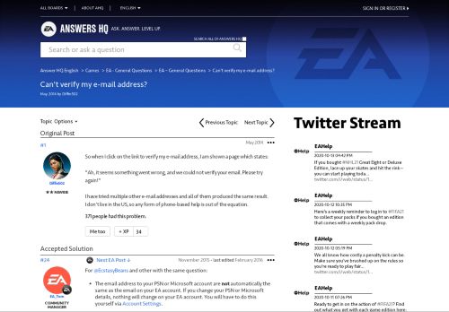 
                            6. Solved: Can't verify my e-mail address? - Answer HQ - Answers EA