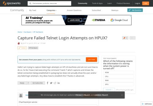 
                            12. [SOLVED] Capture Failed Telnet Login Attempts on HPUX ...