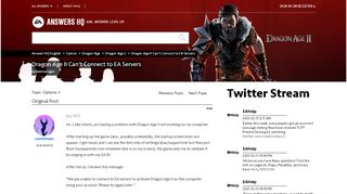 
                            3. Solved: Dragon Age II Can't Connect to EA Servers - Answer HQ