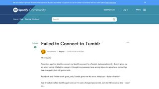 
                            2. Solved: Failed to Connect to Tumblr - The Spotify Community