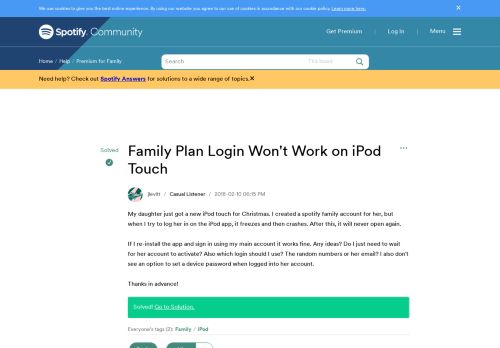 
                            9. Solved: Family Plan Login Won't Work on iPod Touch - The Spotify ...