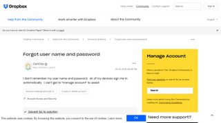 
                            13. Solved: forgot user name and password - Dropbox Community - 292035