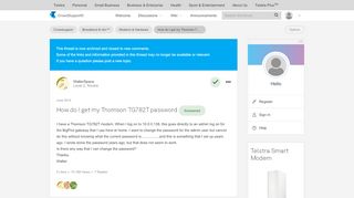 
                            10. Solved: How do I get my Thomson TG782T password - Telstra ...