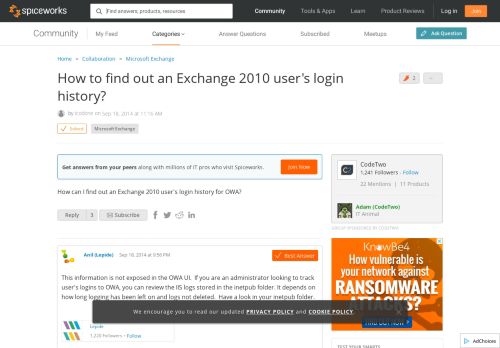 
                            4. [SOLVED] How to find out an Exchange 2010 user's login history ...