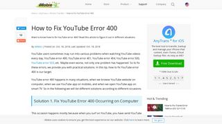 
                            13. [Solved] How to Fix YouTube Error 400 - iMobie Help