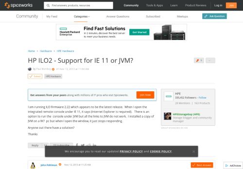 
                            8. [SOLVED] HP ILO2 - Support for IE 11 or JVM? - HPE Hardware ...