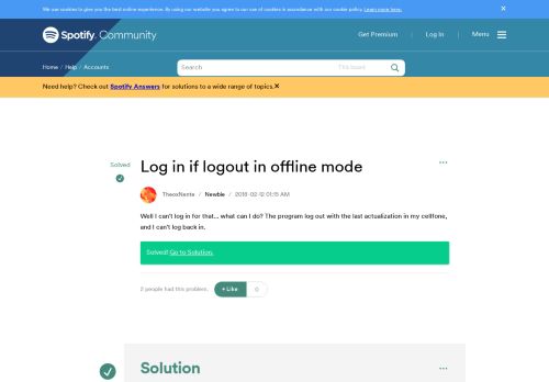 
                            3. Solved: Log in if logout in offline mode - The Spotify Community