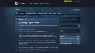 
                            1. [Solved] Login Failed :: Spore General Discussions - Steam Community