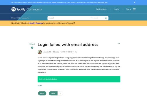 
                            12. Solved: Login failed with email address - The Spotify Community
