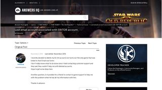 
                            8. Solved: Lost email account associated with SWTOR ... - EA Answers HQ