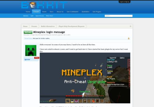 
                            10. Solved - Mineplex login message | Bukkit Forums