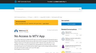 
                            13. Solved: No Access to MTV App - AT&T Community