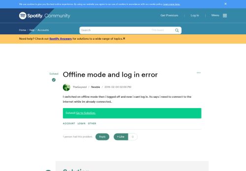 
                            5. Solved: Offline mode and log in error - The Spotify Community