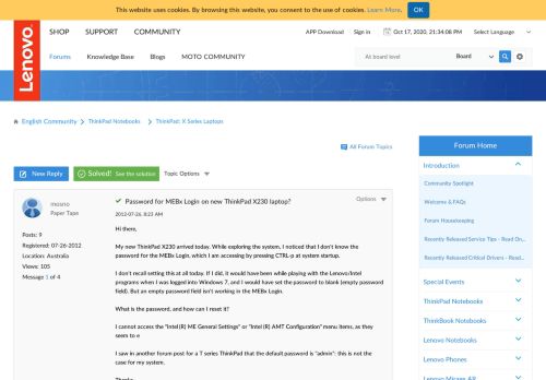 
                            1. Solved: Password for MEBx Login on new ThinkPad X230 laptop ...