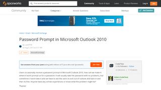 
                            13. [SOLVED] Password Prompt in Microsoft Outlook 2010 - Spiceworks ...