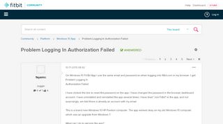 
                            9. Solved: Problem Logging In Authorization Failed - Fitbit Community