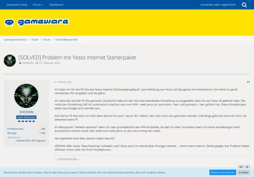 
                            4. [SOLVED] Problem mit Yesss Internet Starterpaket - Technik News ...
