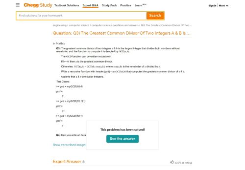 
                            13. Solved: Q3) The Greatest Common Divisor Of Two Integers A ... - Chegg