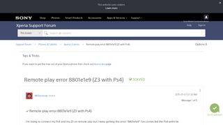 
                            7. Solved: Remote play error 8801e1e9 (Z3 with Ps4) - Support forum