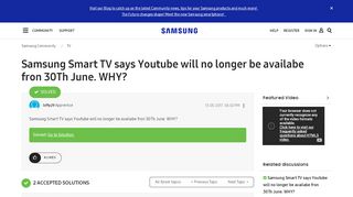 
                            8. Solved: Samsung Smart TV says Youtube will no longer be availabe ...