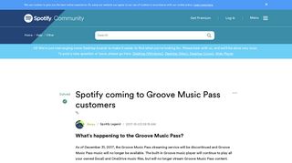 
                            10. Solved: Spotify coming to Groove Music Pass customers - The ...